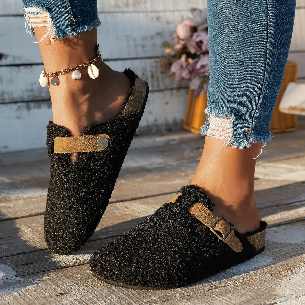 DouceChaleur - Chaussons Épais et Fluffy en Laine d'Agneau pour l'Hiver