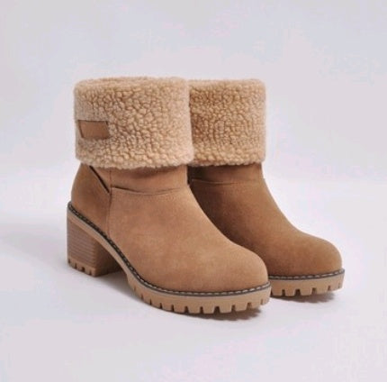 ChicBotanique - Bottes neige en daim à talons épais et tubulaires