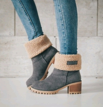 ChicBotanique - Bottes neige en daim à talons épais et tubulaires