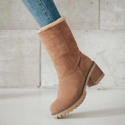 ChicBotanique - Bottes neige en daim à talons épais et tubulaires