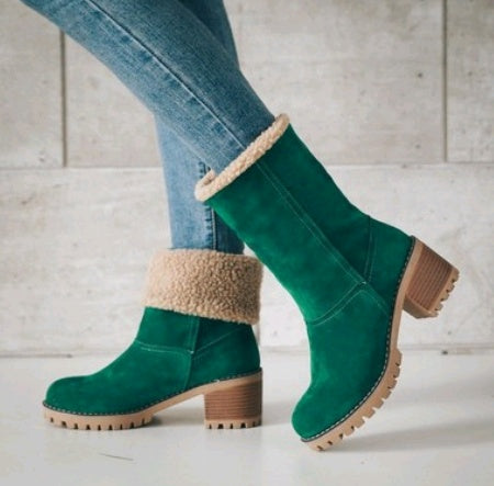 ChicBotanique - Bottes neige en daim à talons épais et tubulaires