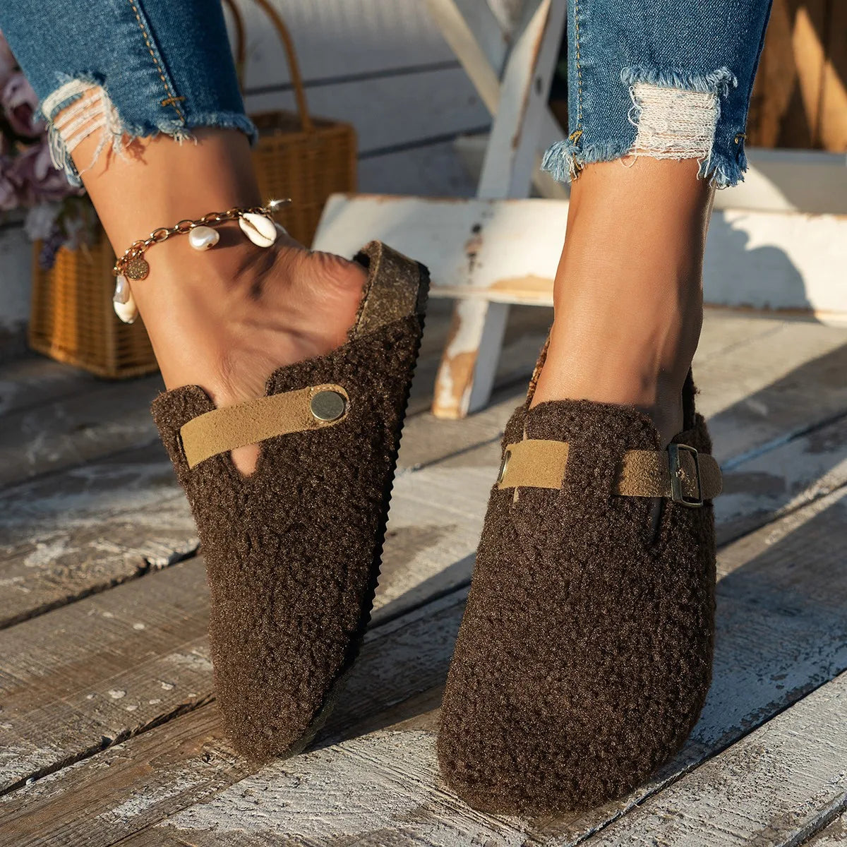DouceChaleur - Chaussons Épais et Fluffy en Laine d'Agneau pour l'Hiver