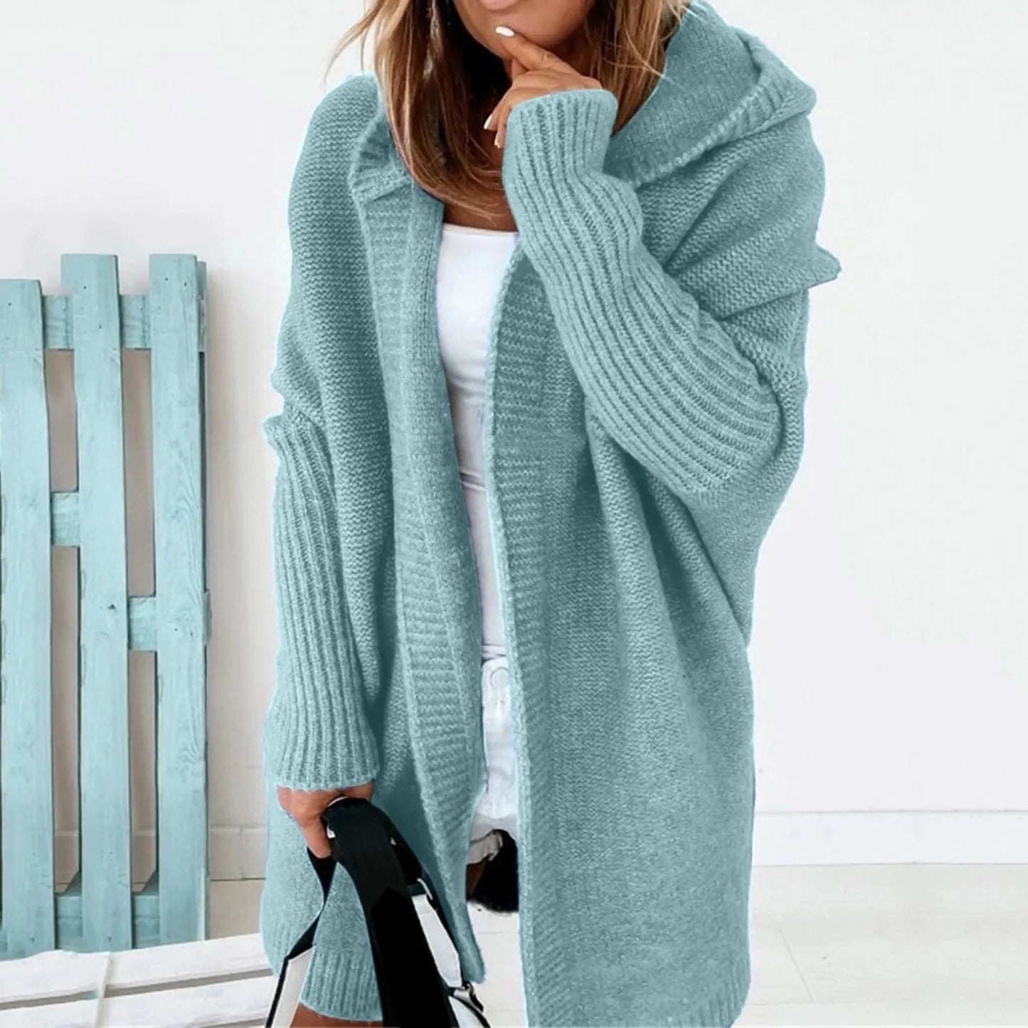 ChicConfort - Manteau en tricot oversized gris avec capuche