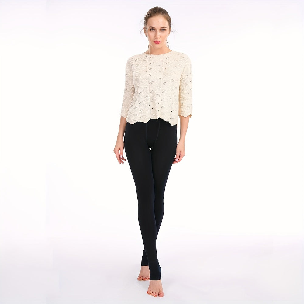 Léonie - Leggings thermiques en polaire noires pour l'hiver