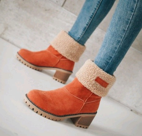 ChicBotanique - Bottes neige en daim à talons épais et tubulaires