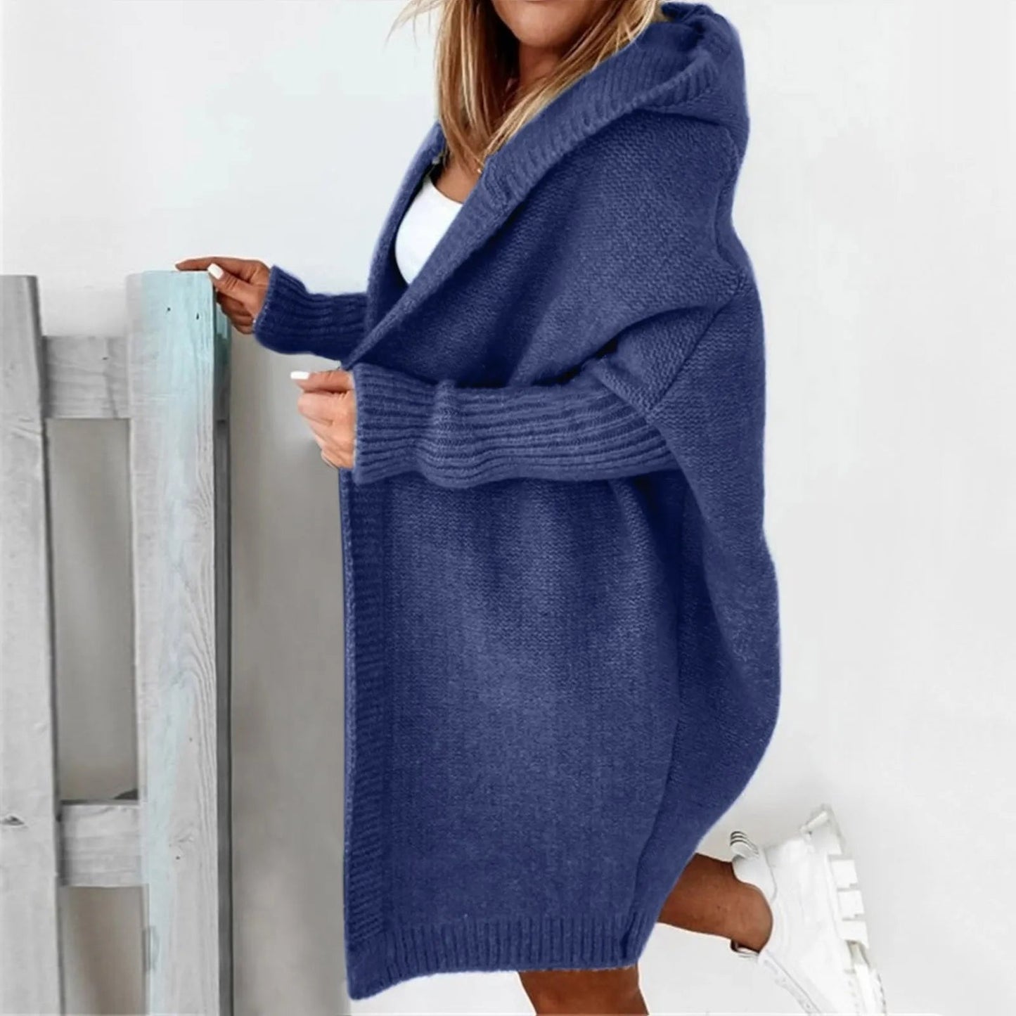 ChicConfort - Manteau en tricot oversized gris avec capuche