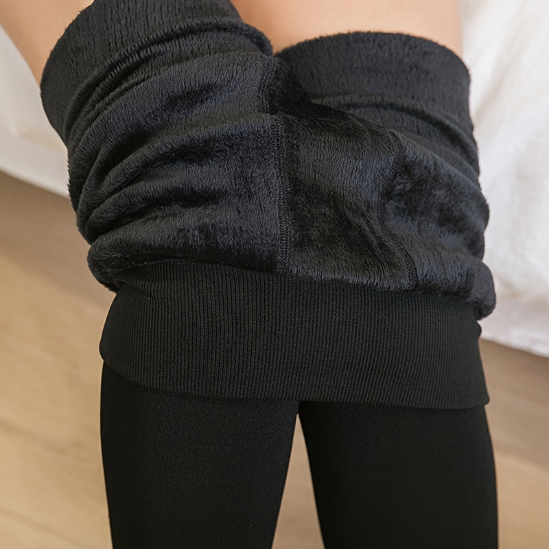 Léonie - Leggings thermiques en polaire noires pour l'hiver