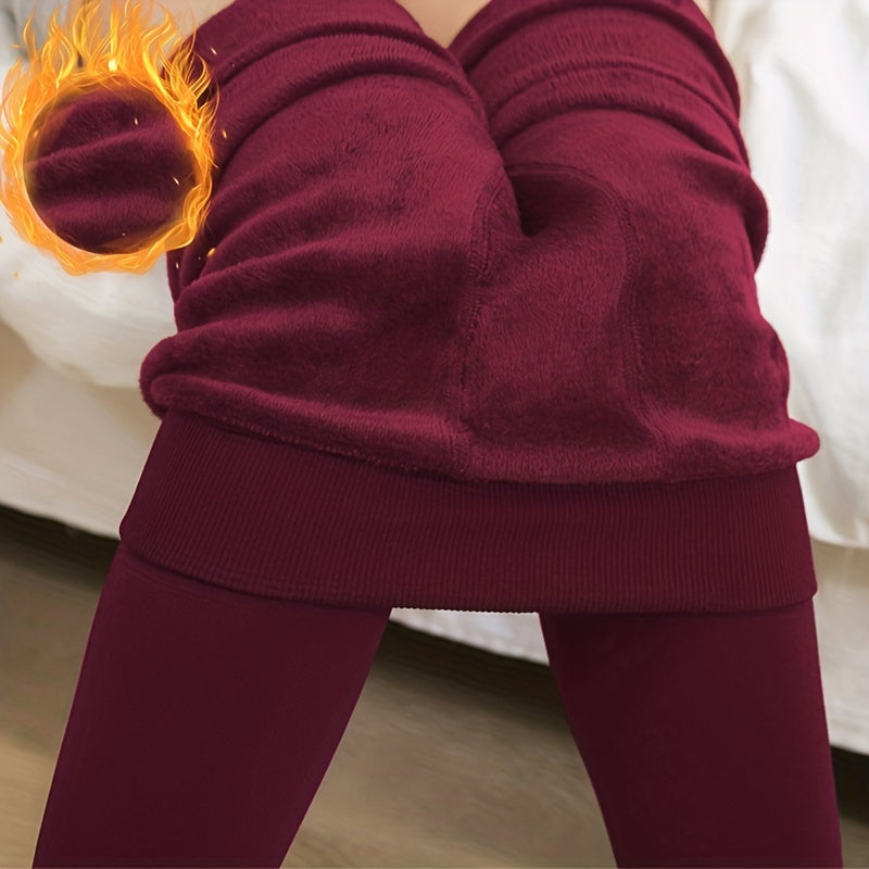 Léonie - Leggings thermiques en polaire noires pour l'hiver
