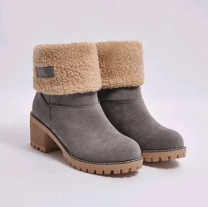 ChicBotanique - Bottes neige en daim à talons épais et tubulaires