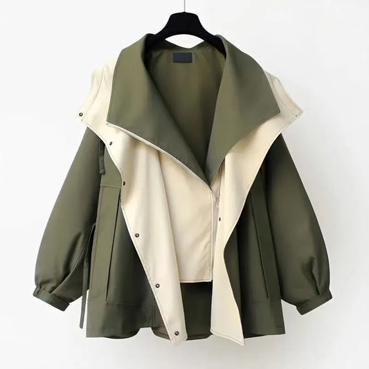 Amara Chic - Trenchcoat vert élégant pour femme en saison de transition