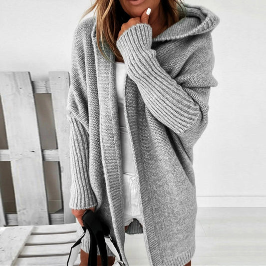 ChicConfort - Manteau en tricot oversized gris avec capuche